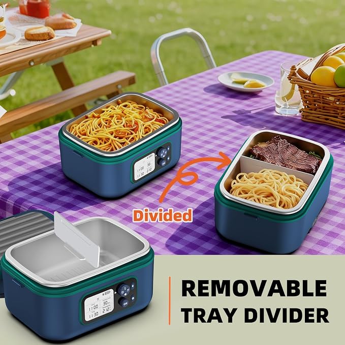 Cordless Electric Heated Lunch Box for Adults, XL 6.3-Cups Rechargeable Battery Powered Smart Self Heating Lunchbox for Men Women, 100W Food Warmer for Trucks Driver Travel Office Worker