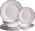 LEHAHA Farmhouse White Melamine Dinnerware Sets, 12 Piece Plates and Bowls Set, Perfect Weight and Unbreakable Camping Dishes Dinnerware Sets, Service for 4, Indoor and Outdoor Use, Dishwasher Safe