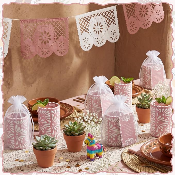 12 Set Cielito Lindo Party Favors Mexican Tequila Shot Glasses Mexican Pottery Gift Mugs for Tequila Lover Favors Birthday Party Supplies (Pink, Handleless)