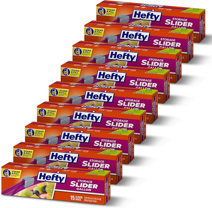 Hefty Slider Storage Bags, Gallon Size, 15 Count (9 Pack), 135 Total