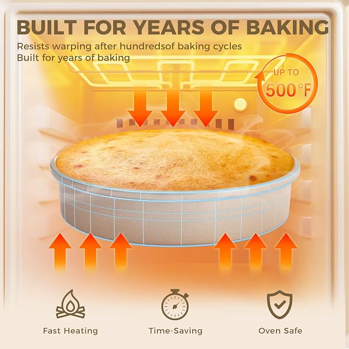 HONGBAKE Nonstick Ceramic 9 Inch Round Cake Pan Set of 2, Heavy-Duty Aluminized Steel Round Cake Pans with Diamond Texture, Non-Toxic Cake Molds, Cake Pans 9 Inch Round for Baking Cheesecake, Gold