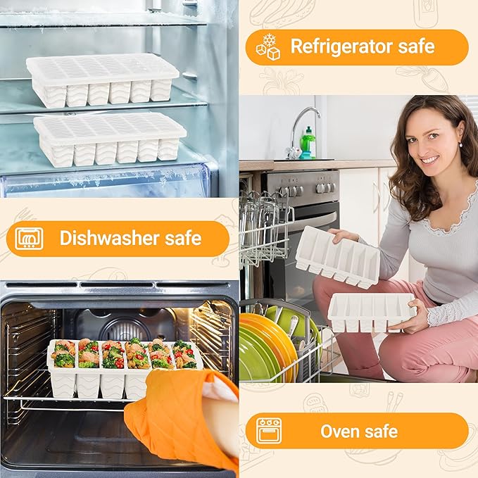 1/2 Cup Silicone Freezer Molds with Lid, 2-Pack Silicone Freezer Trays for Soup, Sauce & Broth – Meal Prep Containers, Large Ice Cube Tray, Oven & Dishwasher Safe