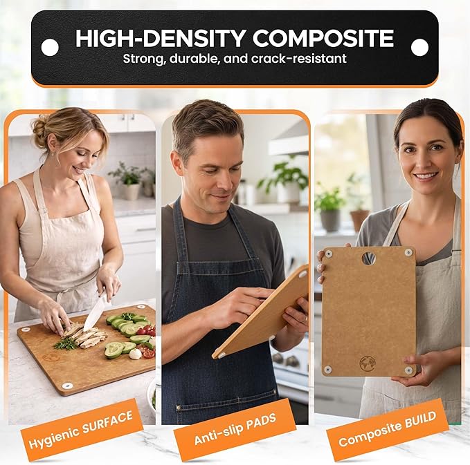 Composite Wood Cutting Board – Dishwasher Safe, Non-Toxic & Plastic-Free Cutting Boards for Kitchen – Large, Medium & Small Non-Slip Wood Charcuterie & Chopping Boards (Tan)