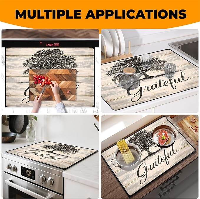 Stove Top Cover- Mat for Electric Stove Protector with Anti-Slip Rubber Coating Dish Drying Mats Scratch-Resistant (Big Tree, 30" x 21")