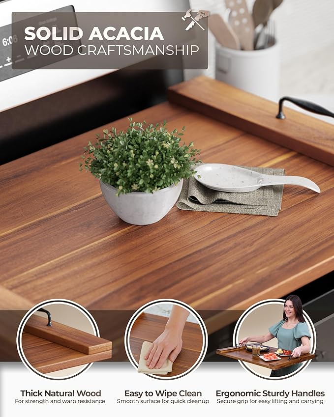 BLUEWEST Noodle Board Stove Cover, Acacia Wood Stove Top Board for Gas Burners and Electric Stove, Extra Thick Wooden RV Stovetop/Sink Cover - Tray for Kitchen Counter Space
