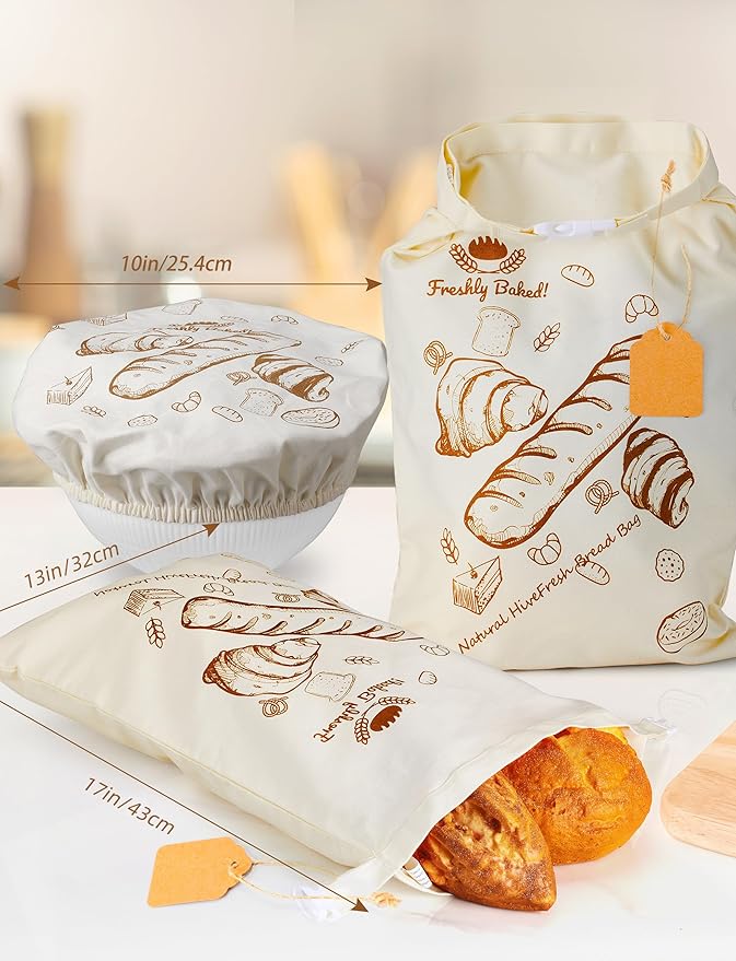 Beeswax Bread Bags 2 Pack Reusable Sourdough for Homemade, Large Washable Cotton Linen Food Storage with Removable Wax Liner, Plastic Free Eco Friendly Biodegradable Camping Ready Bento 17x13 Inch