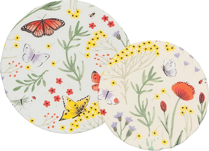 Now Designs Morning Meadow Save It Reusable Cotton Bowl Covers 7.5 and 9.25 inch, Set of 2