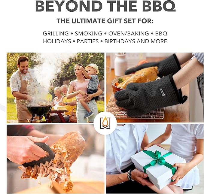 Smoker Gloves and Meat Claws | Instant-Read Thermometer | No.1 Silicone Smoker Gloves & Pulled Pork Claws | Heavy-Duty Heatproof BBQ Mitts and Meat Shredders for Barbecue, Grilling, Smoking, Shredding