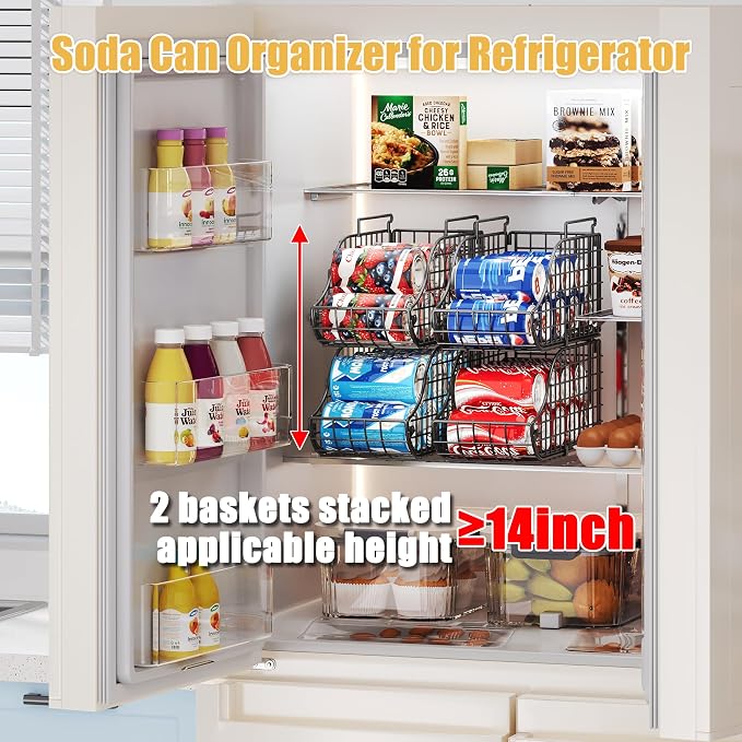 8-Pack Can Organizer for Pantry, Stackable Cabinet Food Shelves for Fridge, Wire Cupboard Storage, Holds up to 72 Beers,Small Metal Bin for Drink Beverage Egg Gillas, Rack for Kitchen Countertops RV