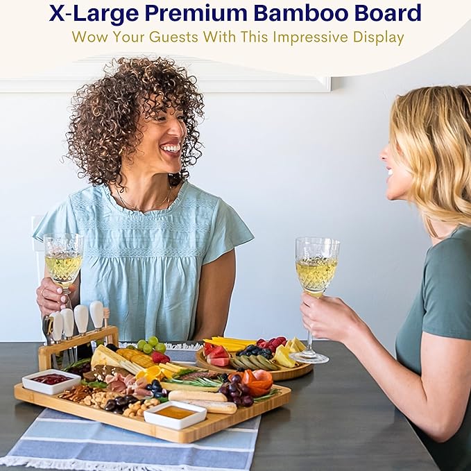 Large Charcuterie Boards Set: Bamboo Cheese Board and Knife Set- Unique for Mom 10 Entertaining Accessories, Christmas and Wedding Gifts for Couple, House Warming New Home