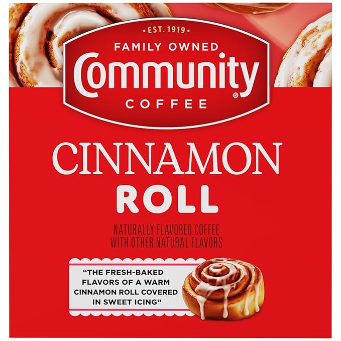 Community Coffee Cinnamon Roll Flavored 10 Count Keurig K-Cup Coffee Pods, Medium Roast, 10 Count (Pack of 1)