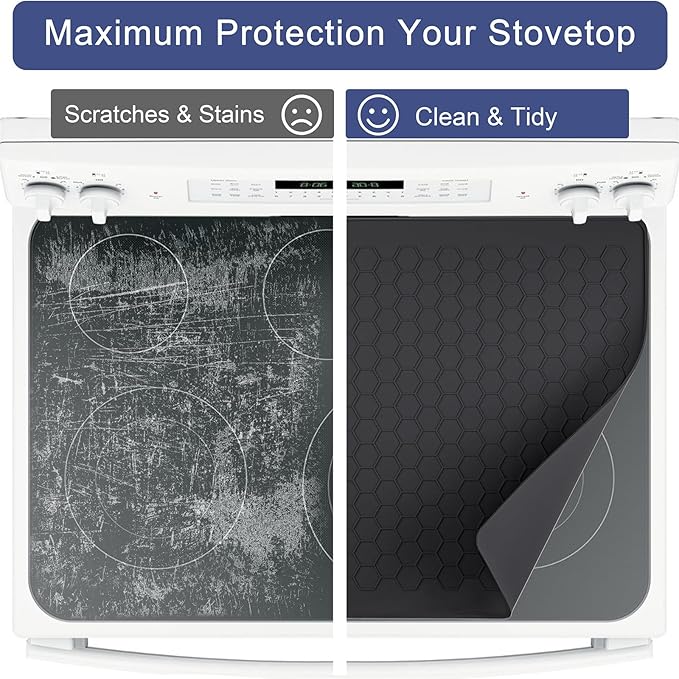 Stove Top Covers for Electric Stove - 30" x 21" Extra Large Silicone Stove Mat for Glass Top Stove, Heat Resistant Cooktop Protector, Ceramic Range Covers, XL Dish Drying Mat for Home Kitchen, Black