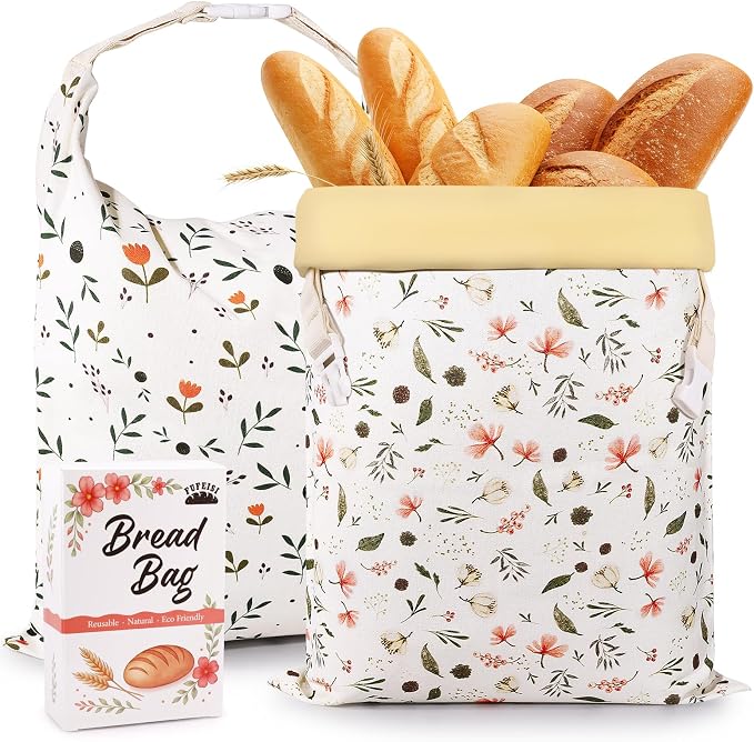 Beeswax Bread Bags for Sourdough, 2 Pack Reusable Bread Bag for Storage XL 17x13 Inch, Large Canvas Lined Bags for Homemade Sourdough - Keep Fresh, Freezer Safe