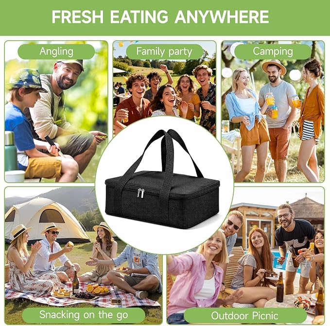 Chilled Portable Snackle Box container, Divided Serving Tray, Beach Essentials Insulated Container with Reusable Ice Pack & Bag – Keep Food Hot or Cold On the Go for Adult