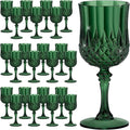 7OZ Plastic Wine Glasses, Reusable Vintage Goblets Unbreakable Drinking Glasses Crystal Water Cups Champagne for Wedding, Parties (24, Dark Green)
