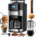 Kismile 10-Cup Digital Drip Coffee Maker with Built-In Grinder, Programmable, 24H Timer, Keep-Warm Function, Customizable Strength & Grind Size, Coffee Machines with Smart LED Touchscreen