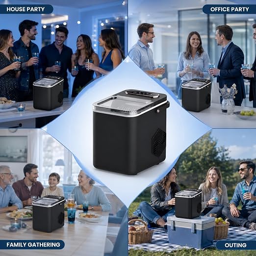 Countertop Ice Maker Machine, 26 lbs/Day Ice 1.4L Tank, 9 Ice Cubes in 6Min | Compact, quiet & energy-efficient with self-cleaning, viewing window, ice basket & scoop. Just fill, plug in & enjoy