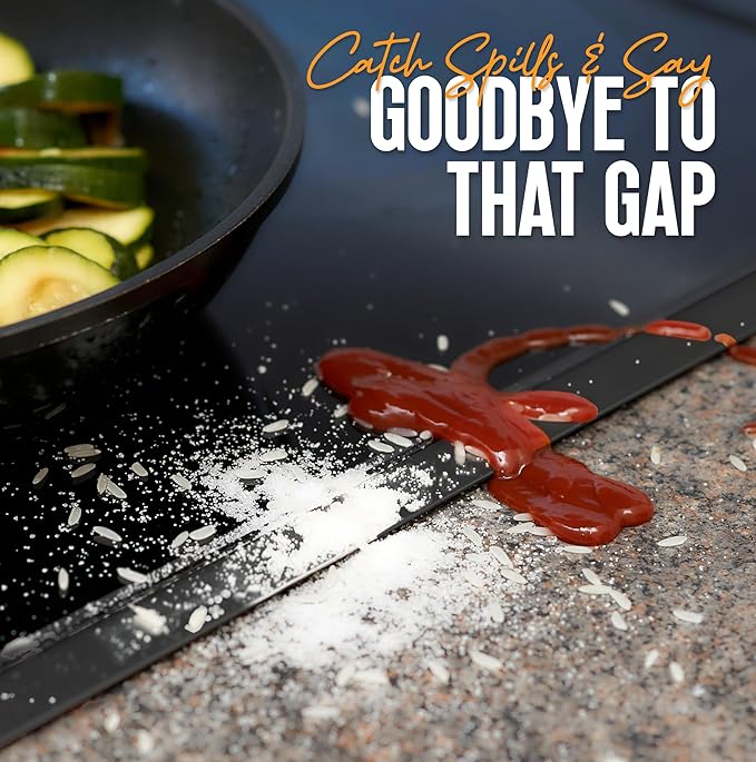 Linda’s Essentials Stove Gap Covers Stainless Steel (2 Pack), 316 Stainless Steel Stove Gap Covers Heat Resistant Oven Gap Filler Seals Spaces Between Stovetop and Counter (25.4 Inches, Black (Steel))