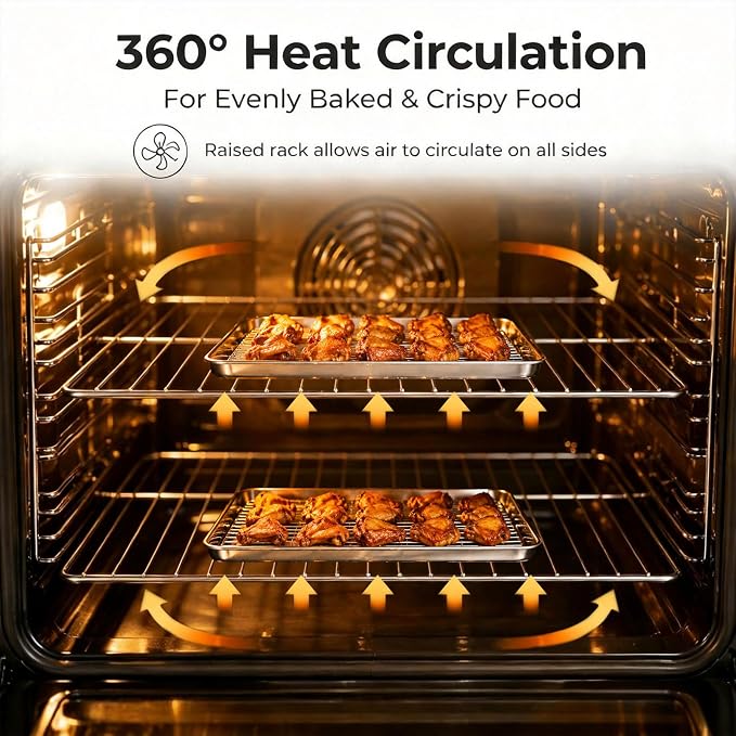 Onader Small Baking Cookie Sheet with Rack Set of 2, Stainless Steel 1/8 Sheet Pans for Baking, 9¼ x 7 Inch Metal Toaster Oven Tray with Cooling Rack, 2 Pans + 2 Racks