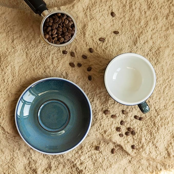 Loveramics Coffee Cup Ceramic, 8 oz Latte Art Cup with Saucer for Cappuccino, Tea, Espresso, Thick - walled stoneware Cappuccino mug Set for Cafe and Barista - Potters Colours (Night Sky, 8OZ)