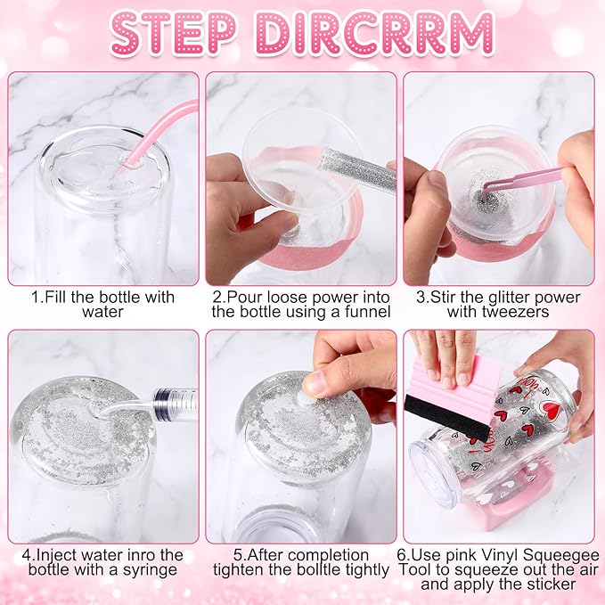 10 Pcs Snow Globe Tumbler Supplies for Glitter, Snow Globe DIY Kit-Plastic Squeeze Bottle Silicone Cup Cradle Funnel Tweezers Bent Syringe for Cup Making Tumbler Craft Supplies(Pink,White)