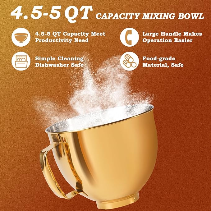 5 Quart Mixing Bowl for KitchenAid Stand Mixers, Food-Grade Stainless Steel Bowl with Handle & Clasp, Compatible with Tilt-Head 4.5–5 Qt Models – Fits K45, K45SS, KSM75, KSM150, KSM95