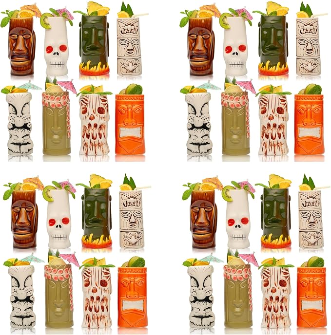 LEMONSODA Ceramic Hawaiian Tiki Glasses (Ceramic Variety, Set of 32)(2209)