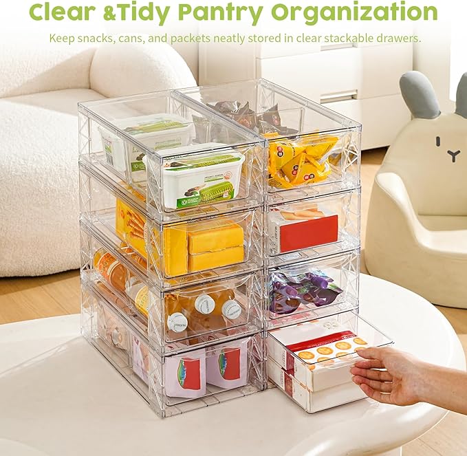 8 Pack Acrylic Storage Drawers, Clear Stackable Storage Drawers, Acrylic Organizers Drawers for Under Sink, Pantry, Bathroom, AcrylicStorage Containers for Makeup Organizers Cosmetic Display, Medium
