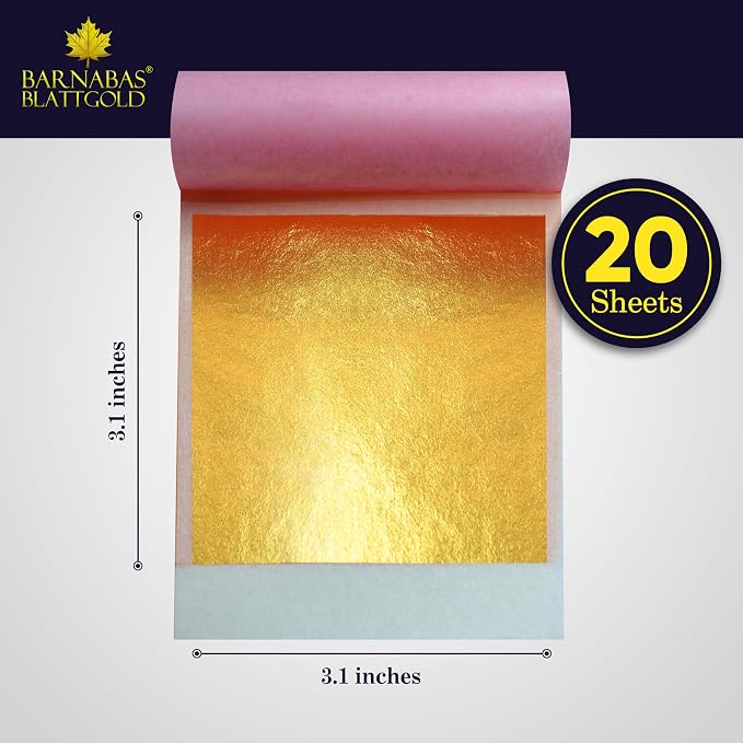 Barnabas Blattgold Edible Gold Leaf 24K - Cake Decorations, Transfer Patent for Cupcakes - 3.1 inches, Book of 10