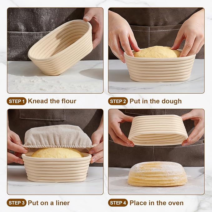 6.5 Inch Banneton Bread Proofing Basket Oval Mini Banneton Basket Set of 6, Small Sourdough Proofing Basket with Liner Rattan Sourdough Baking Supplies for Home Bread Baking