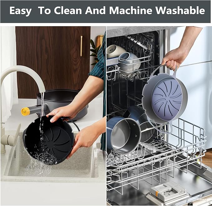 2 Pack Round Silicone Air Fryer Liners, Thickened Reusable Basket Liners with Extended Snap-on Handle, Compatible with Ninja AF101/AF150/AF141/AF161 4-5.5QT Air Fryers,Air Fryer Accessories