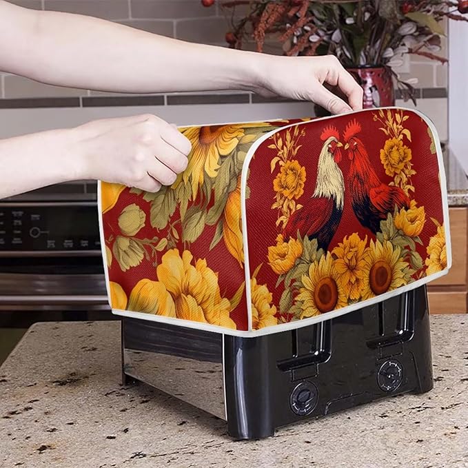 Rooster Blender Dust Cover Bread Maker Toaster Cover Sunflower Kitchen Accessories Small Appliance Cover Dustproof Size S
