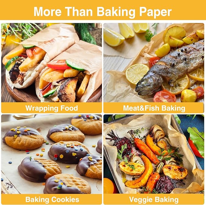 400 PCS Parchment Paper Sheets - OAMCEG 12x16 Inch Unbleached Pre-Cut Parchment Paper, No Chemical Non-Stick with a Silicone Brush, for Baking Grilling Bread Cup Cake Cookie