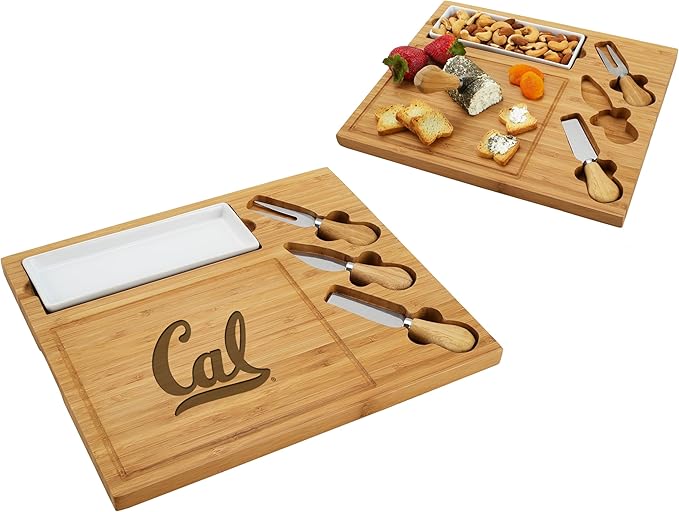 NCAA California Golden Bears Officially Licensed Bamboo Cheese/Charcuterie Board with Knife Set & Cheese Markers by Picnic at Ascot