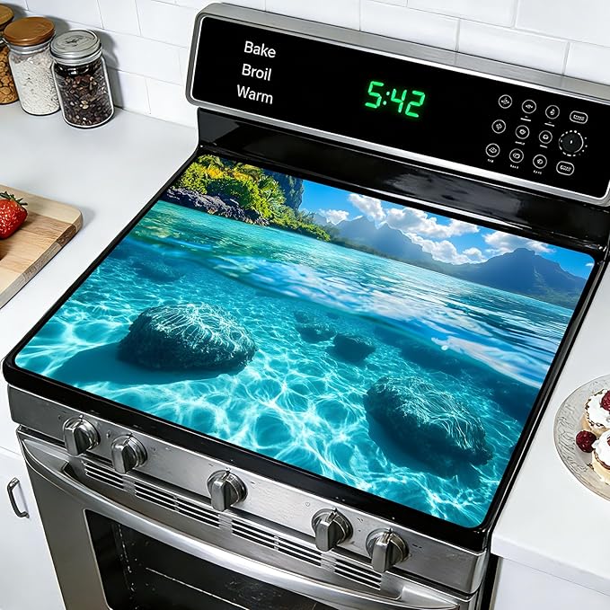 Stove Top Covers for Electric Stove: Heat Resistant Protector Glass Stove Top Expands Counter Space, Stylish Kitchen Decor (G253396)