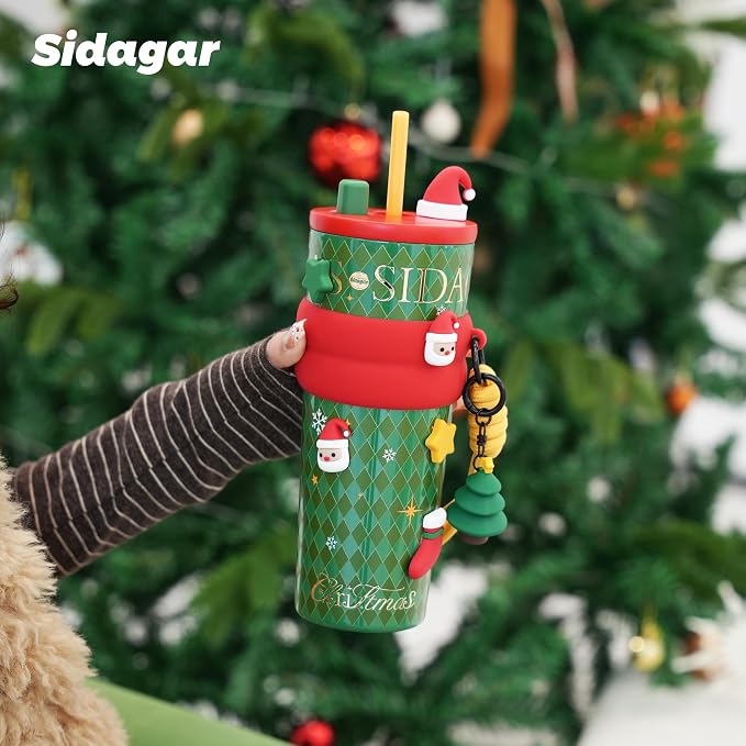 24 oz Christmas Tumbler with Lid and Straw, Insulated Coffee Mug Leak Proof, Portable Iced Water Bottle, Reusable Thermal Coffee Cup, Gifts for Women