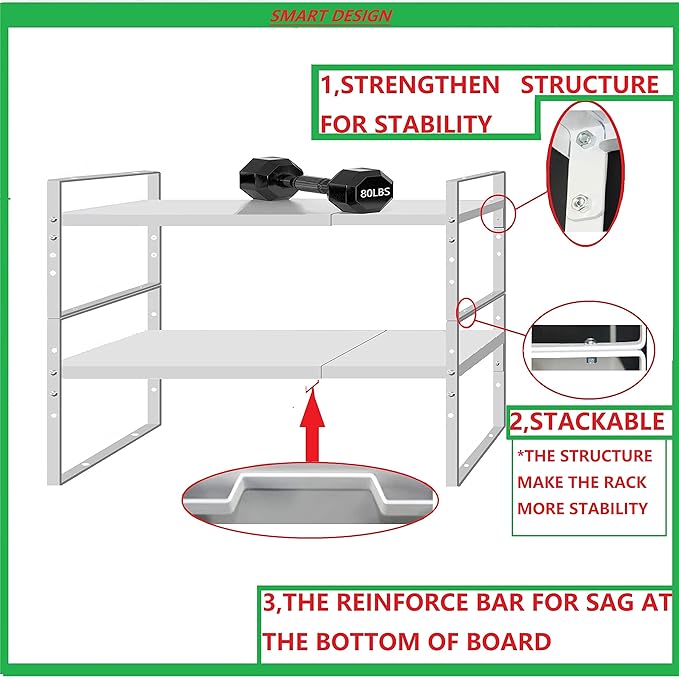 Jojocross Expandable Stackable Spice Rack Cabinet Shelf Organizer in Cabinets Shelves Kitchen Cupboard Organization Stack up Racks Pantry Countertop Storage Medium/White 1 Pack