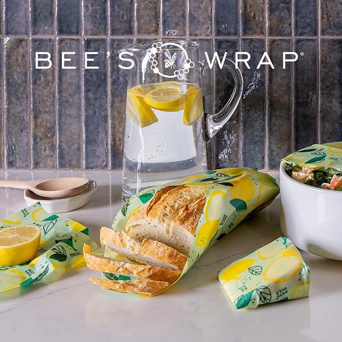 Bee's Wrap - Limited Edition - Beeswax Wraps for Bread - Beeswax Bread Wrap for Sourdough & Bread Storage - Plastic Free Made in USA Reusable Natural Food Wrap - Fresh Squeeze Print