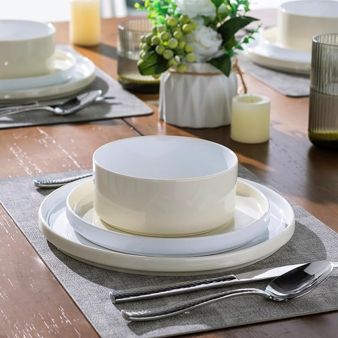 AmorArc Ceramic Dinnerware Set | Stoneware Plates and Bowls | Scratch Resistant,Dishwasher & Microwave Safe Dishes Sets-cream