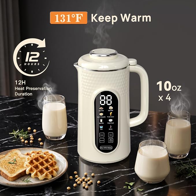 10 in 1 Nut Milk Maker Machine, 42oz IMD Screen Almond Milk Maker, Soy Milk Maker with Self-Cleaning, Delay Start, Keep Warm, Boil Water, Automatic Plant-Based Milk Maker for Soybean, Oat, Coconut