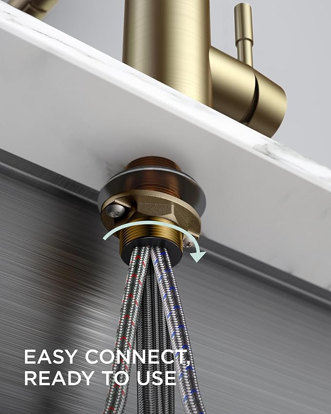FORIOUS Gold Kitchen Faucet with Pull Down Sprayer, Stainless Steel Commercial Single Handle Classic Spring Pull Out Sink Faucet for Pot Filler, Farmhouse Camper Bar Laundry Room