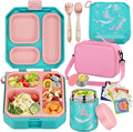 wiwens Bento Lunch Box for Kids with 12oz Soup Thermo Leak-Proof Lunch Food Container with 5 Compartment Thermo Hot Food Jar and Insulated Lunch Bag for Kid Toddler Girls Boys to School