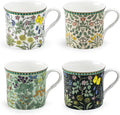 Grace Teaware Bone China Morris English Heritage Floral Coffee Tea Mugs 10-Ounce (4 Assorted Patterns) (Set of 4), Multicolor