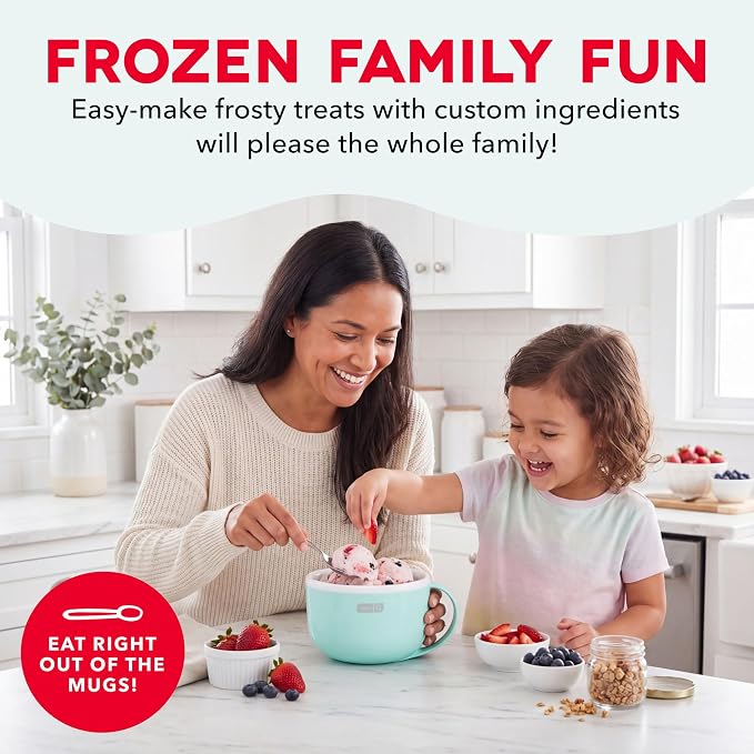 Dash My Mug Ice Cream Maker 2 Pack Bundle | Electric Countertop Soft Serve Ice Cream Machine, 2 Single Serve Half-Pint Freezer Mugs with Ingredient Chute & Recipe Guide, Compact, Aqua