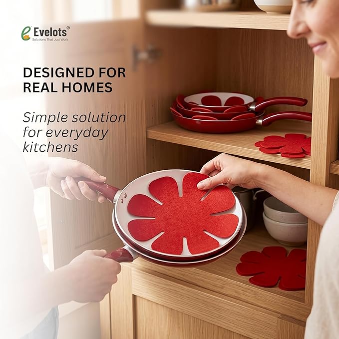 Evelots Pot and Pan Scratch Protectors for Stacking -12 Pack- Ceramic, Glass Cookware Divider, Nonstick Pad -Soft Anti-Slip Felt Separator - No Scratching or Marring When Stacking - 3 Convenient Sizes