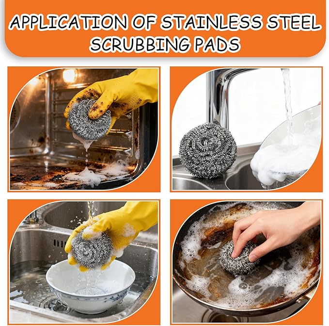150 Pieces Stainless Steel Scourers Bulk Steel Wool Scrubbers Small 10 gram Metal Sponges Wire Scouring Pad for Stoves, Pots, Pans, Oven, Cooker Hoods for Kitchen Bathrooms(Separately Packaged)