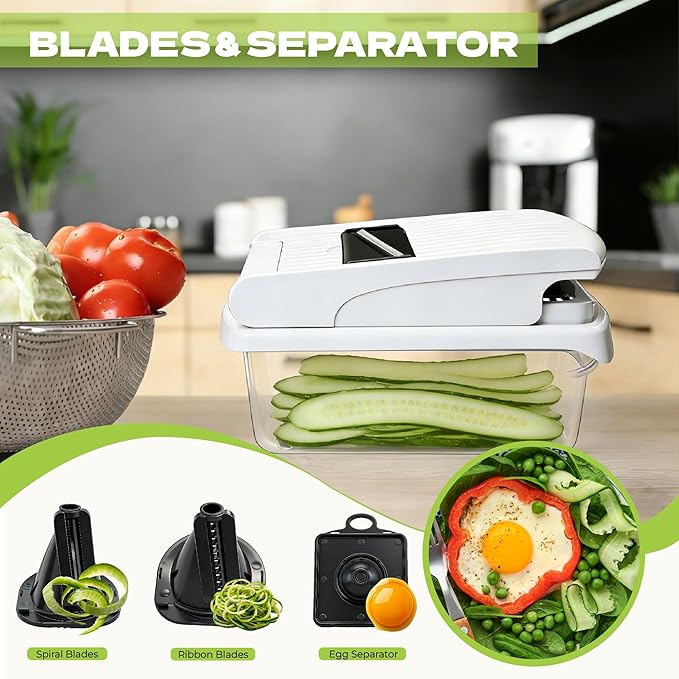 Multifunctional 17 in 1 Mandoline Slicer for Kitchen, Potato Slicer & Veggie Chopper with 6 Blades, Peeler, Safety Gloves, Easy Clean Food Chopper
