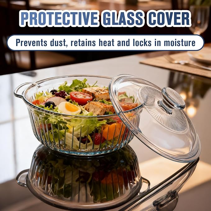 Glass Baking Dishes for Oven, 2 Pack Baking Dish with Lid, Round Casserole Dishes for Oven with Lids, Clear Glass Casserole Dish with Lid Oven Safe for Baking, Cooking, Storage, 1.7Qt and 2.5Qt