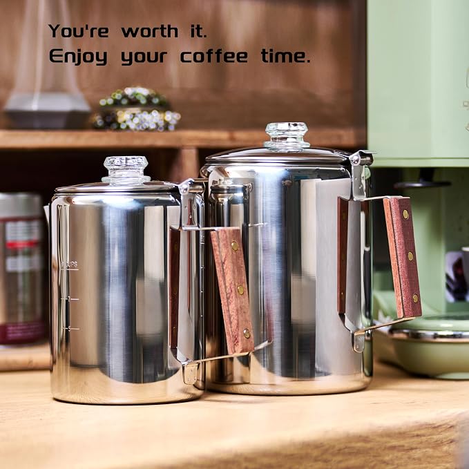 ZOWIE KING Camping-Fire Coffee Percolator Stovetop Pot- Stainless Steel Stove top Coffee Pot, Unleash Flavor in the Great Outdoors (9 Cups)