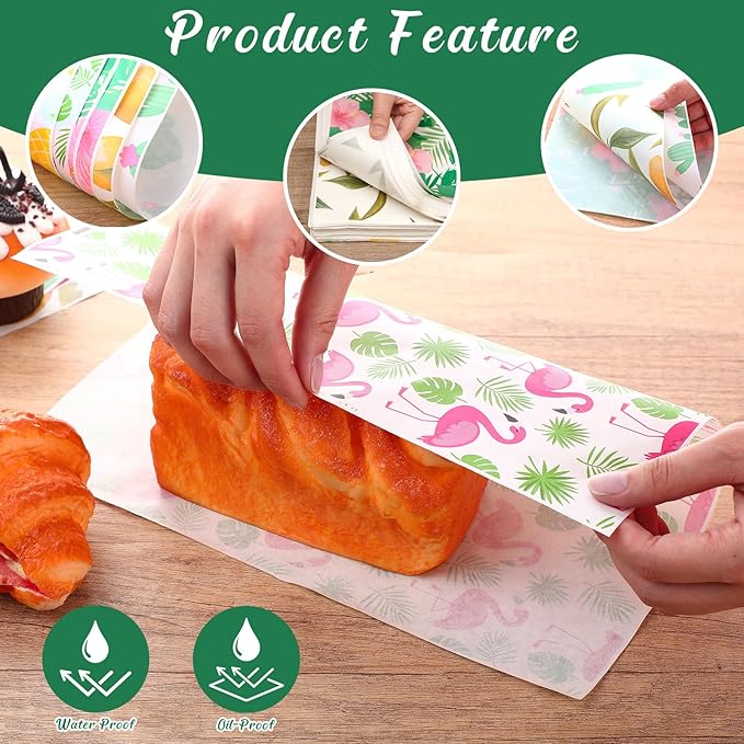 Reallnaive 300 Pcs Summer Theme Wax Paper Sheets 12 x 12 Inch Parchment Deli Tissue Paper Sandwich Wrapping Sheets Food Basket Liners for Kitchen Restaurant Baking Supplies, 6 Styles